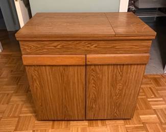Vintage Oak Veneer Sewing Machine Cabinet