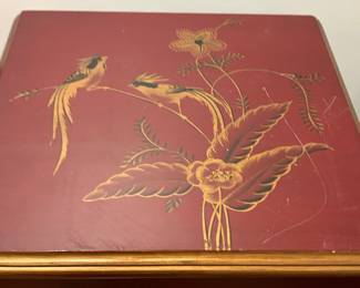 Vintage Red Jewelry Armoire with Bird and Floral Motif