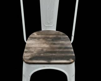 White Metal Dining Chair with Distressed Wood Seat Tolix Style