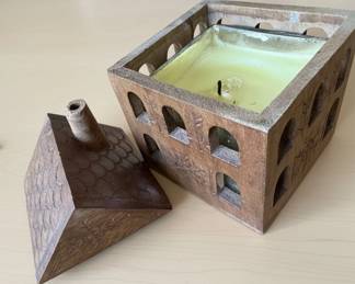 Wooden House Candle Holder with Arched Windows second image