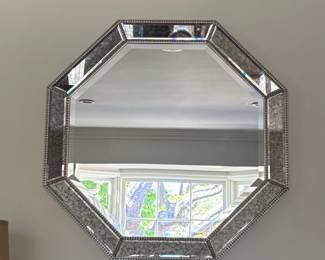 Octagonal Mirror with Beveled Glass and Mirrored Segment Frame with Beaded Border