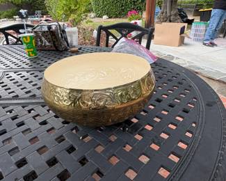 Vintage Brass Bowl with Embossed Indian Hunting Scenes