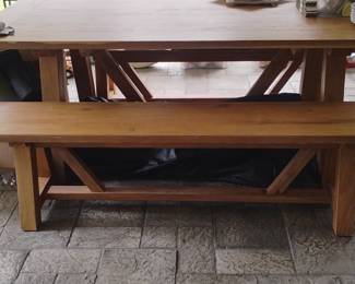 Solid Wood Farmhouse Dining Table and Bench Set
