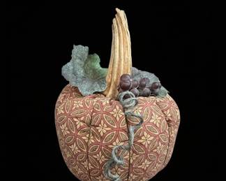 Fabric Pumpkin Decoration with Grapes and Leaves