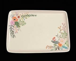 Rectangular Ceramic Tray with Folk Flower Design