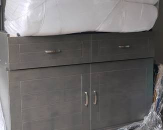 Modern Grey Wood Dresser with Mattress