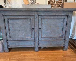 Pottery Barn Molucca Distressed Blue Two-Door Media Console