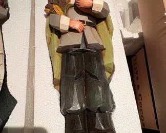 Pacific Rim Cubist Pilgrim Figurine with Pumpkin and Wheat