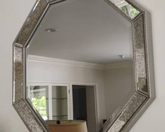 Octagonal Beveled Mirror with Decorative Braided Frame and Mercury Glass Accents