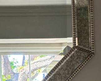 Octagonal Mirror with Beveled Glass and Mirrored Segment Frame with Beaded Border second image