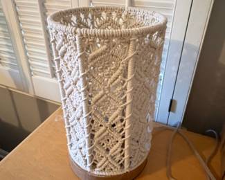 Macrame Table Lamp with Wooden Base
