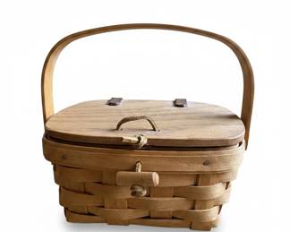 Vintage Longaberger Woven Wood Picnic Basket with Lid