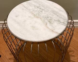 Modern Wire Cage Side Table with Marble Top