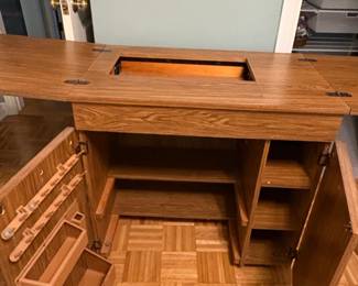 Vintage Oak Veneer Sewing Machine Cabinet second image