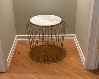 Modern Wire Cage Side Table with Marble Top