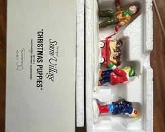 Department Snow Village Christmas Puppies Set of Handpainted Ceramic Accessories