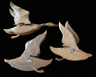 Set of MidCentury Solid Wood Flying Ducks Wall Decor second image
