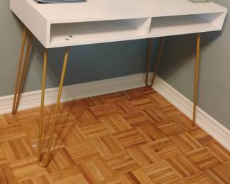 Novogratz Athena White Computer Desk with Storage and Gold Hairpin Legs
