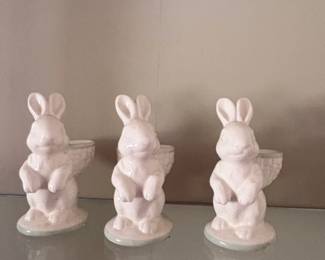 Set of Ceramic Bunny Planters or Trays with Basket