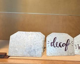 Galvanized Metal Napkin Holder Set with Decaf and Coffee Labels