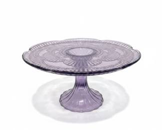 Amethyst Glass Cake Stand with Embossed Floral or Sunburst Pattern
