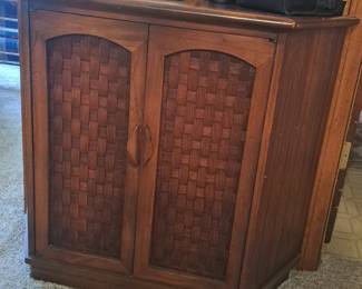 All wooden cabinet with shelf, 2 matching side tables