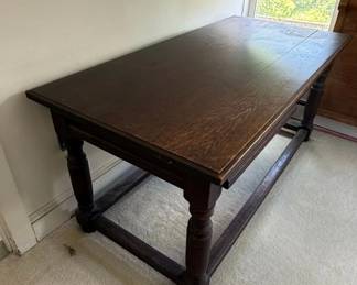 Antique Oak DrawLeaf Dining Table with Drawer fourth image