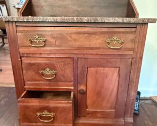 Victorian Eastlake Walnut Washstand with Marble Top second image