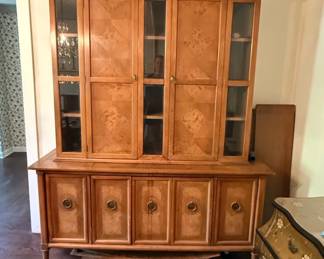 American of Martinsville MidCentury Modern Burl Wood China Cabinet and Buffet