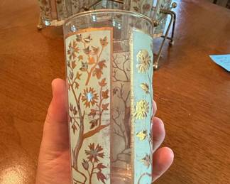 Vintage Libbey Autumn Tree Tumbler Glasses with Caddy fourth image