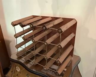 Vintage Wooden Wine Rack with Brass Accents second image