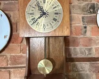 Wooden Wall Clock with Pendulum and Roman Numerals