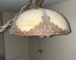 Vintage Slag Glass Hanging Chandelier