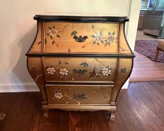 Oriental Furniture Gold Leaf Bombe Chest of Drawers