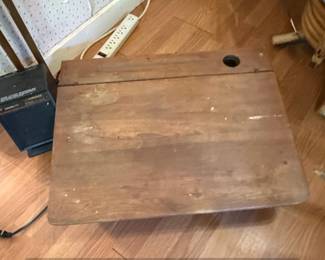 Vintage Wooden School Desk Top with Inkwell Hole