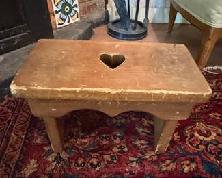 Rustic Wooden Step Stool with Heart Cutout second image