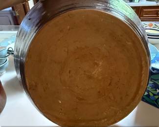 Large Ceramic Mixing Bowl with Drip Glaze and Peacock Technique third image