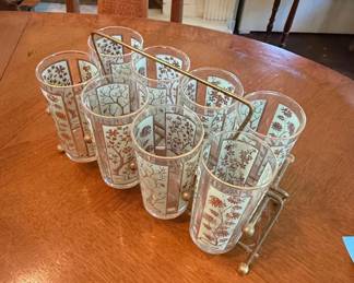 Vintage Libbey Autumn Tree Tumbler Glasses with Caddy third image