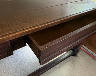 Antique Oak DrawLeaf Dining Table with Drawer fifth image