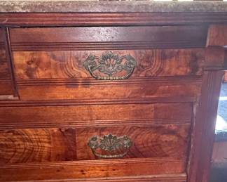 Antique Eastlake Walnut Burl Wood Marble Top Chest of Drawers second image