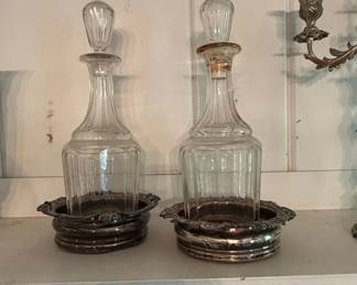 Pair of Vintage Glass Decanters in SilverPlated Holders