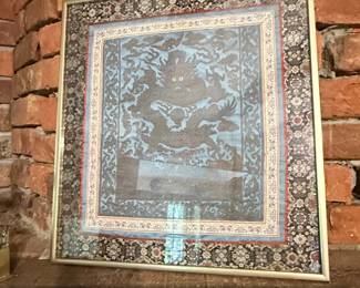 Framed Qing Dynasty Chinese Dragon Silk Embroidery Rank Badge