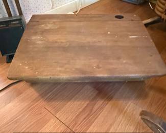 Vintage Wooden School Desk Top with Inkwell Hole second image