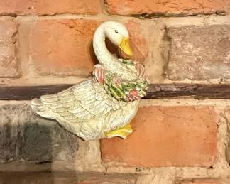 Vintage Ceramic Duck Figurine with Floral Wreath