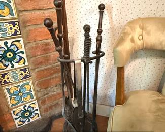 Wrought Iron Fireplace Tool Set with Twisted Handle Poker