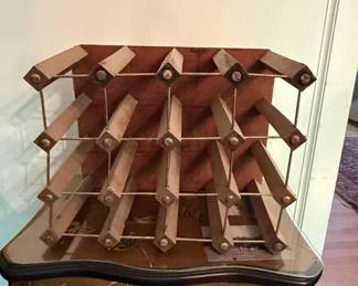 Vintage Wooden Wine Rack with Brass Accents