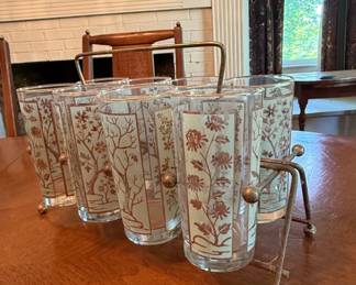 Vintage Libbey Autumn Tree Tumbler Glasses with Caddy second image