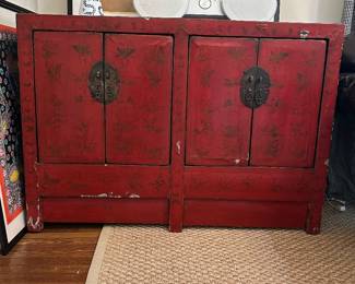 Antique Chinese red lacquered cabinet 