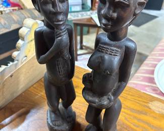Benin type tall carved figures 