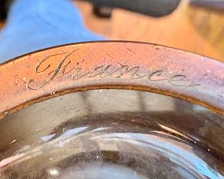 Vintage Art Nouveau French Glass Jar with Copper Overlay
